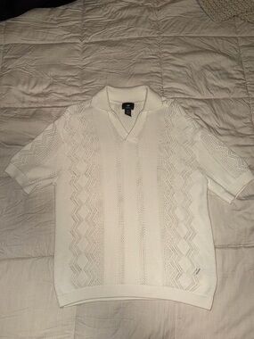 H&M Men's White Short-Sleeve Cable Knit Sweater
